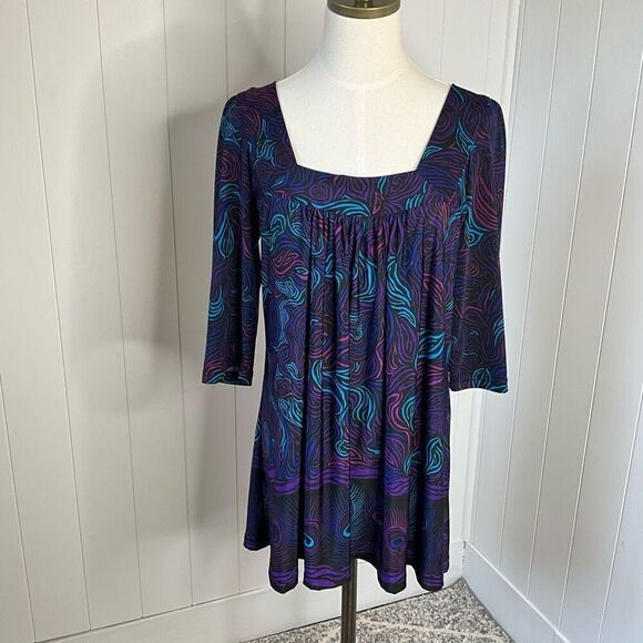 A Touch of Class Clothing Womens L/XL Tunic Top Purple Square Neck 3/4 Sleeves - Picture 1 of 13